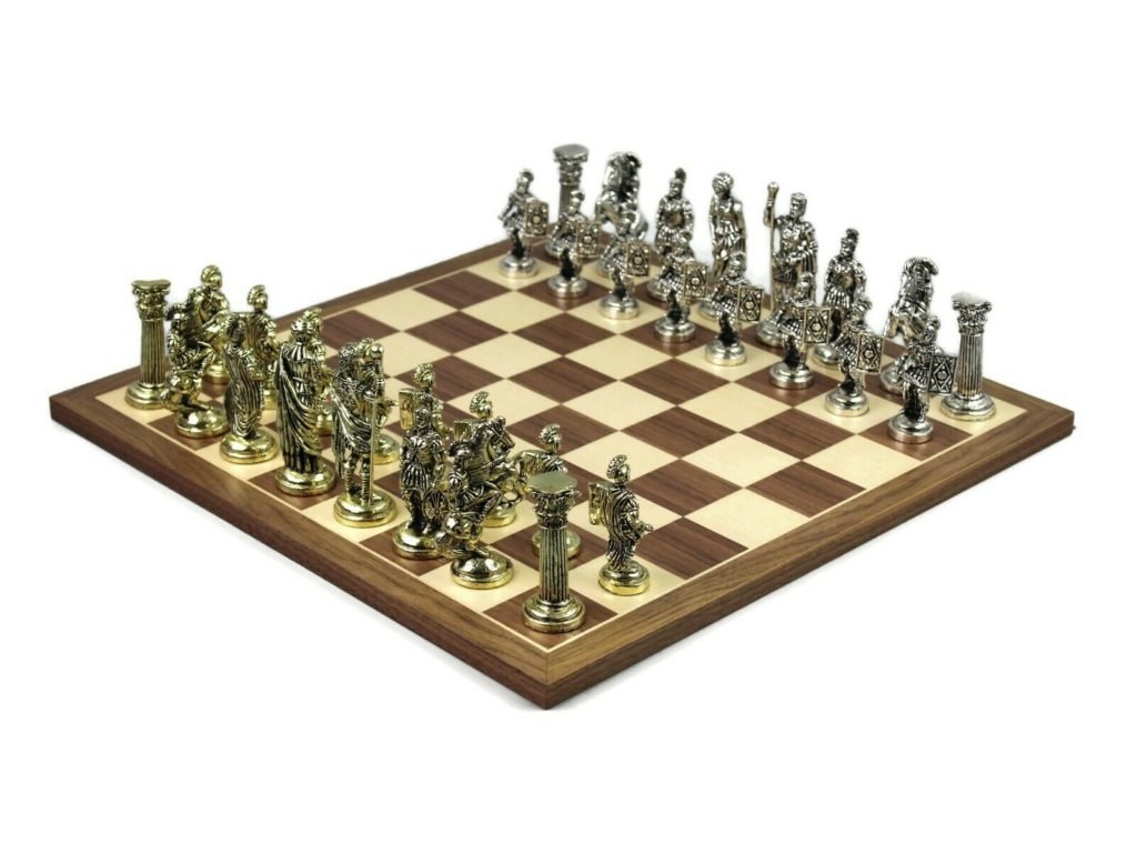 Walnut Chess Set 21 Inch with Staunton Metal Chess Pieces 3.8 Inch