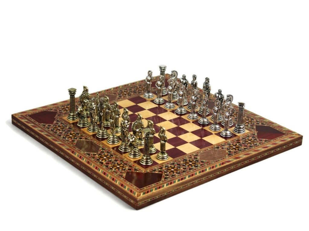 origin chess set with roman metal chess pieces