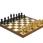 Economy Range Wooden Chess Set Walnut Board 16″ Weighted Ebonised German Staunton Pieces 3″