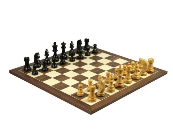 walnut chess board with ebonised staunton chess pieces