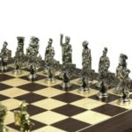 Metal Range Wooden Chess Set Macassar & Maple Board 20″ Roman Metal Pieces 3.8″