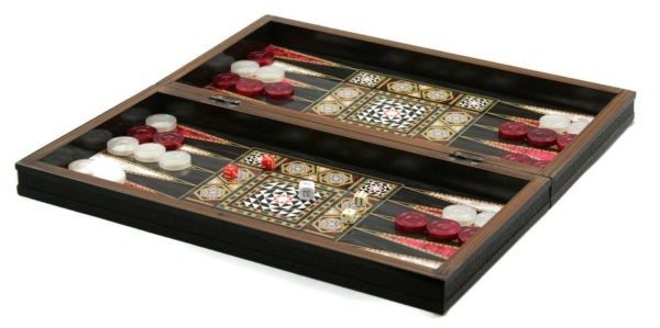 inside handmade wooden backgammon board