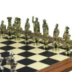 Metal Range Chess Set Palisander & Maple Board 20″ With Roman Metal Chess 3.8″