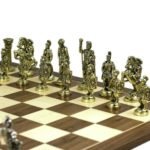Metal Range Chess Set Walnut & Maple Board 20″ With Roman Metal Chess 3.8″