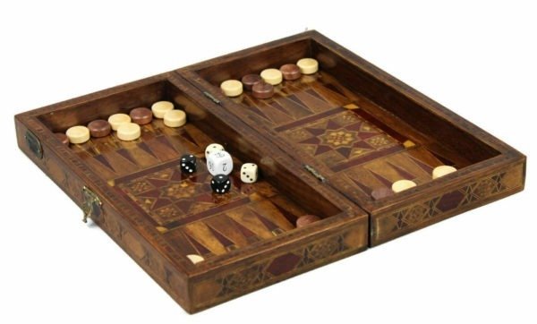 inside handmade wooden backgammon set