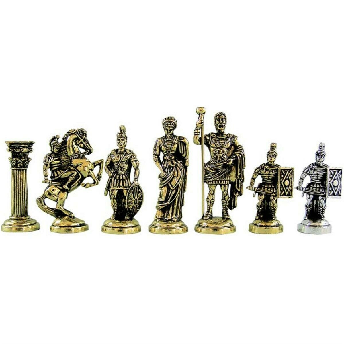 metal roman empire chess pieces brass