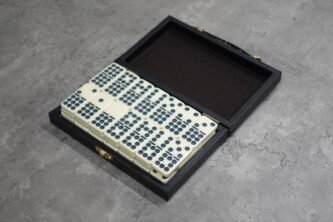 Double 9 Dominoes in Leather Case