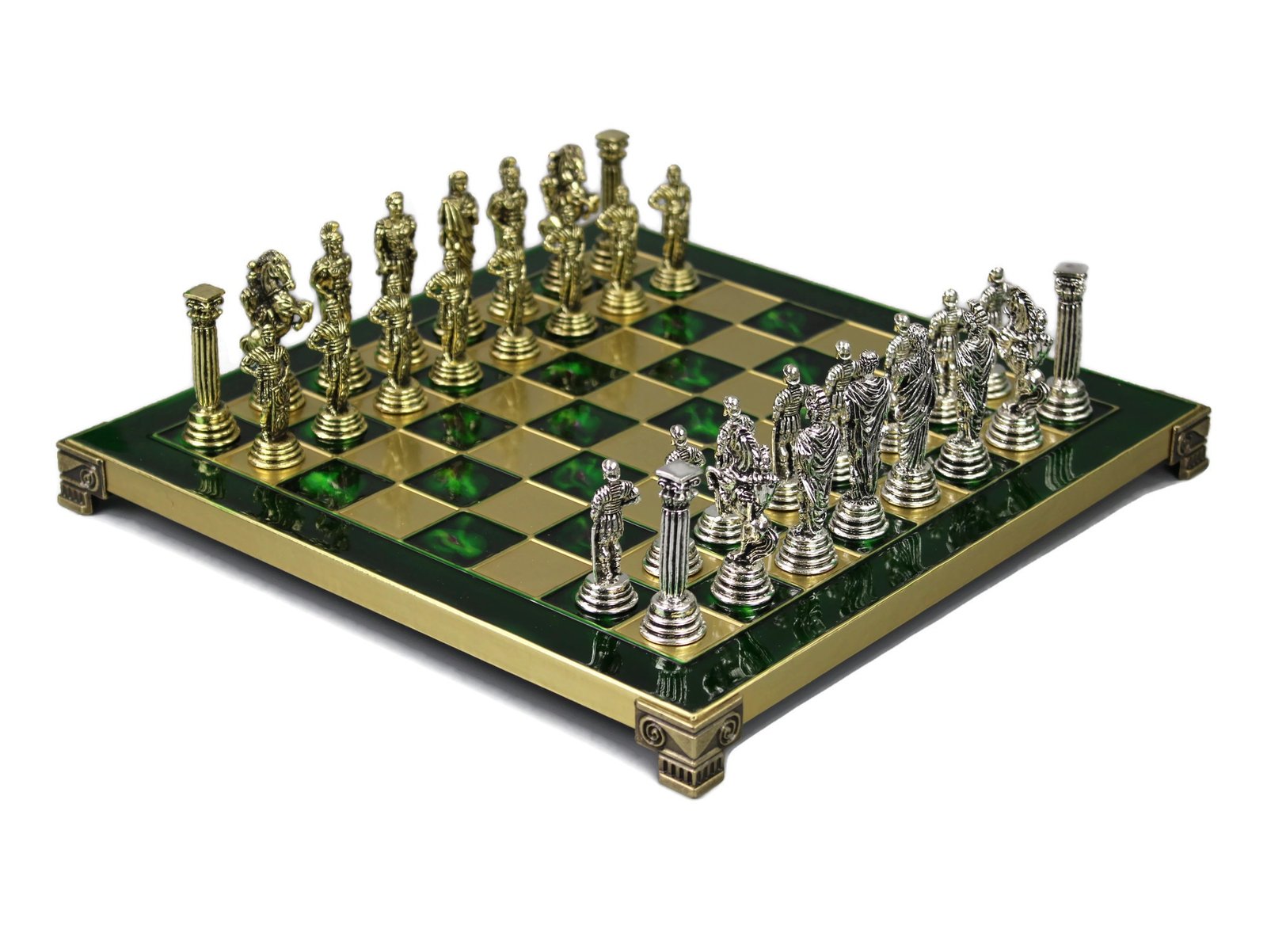 emerald green metal chess set from our range of chess sets that has been made in greece