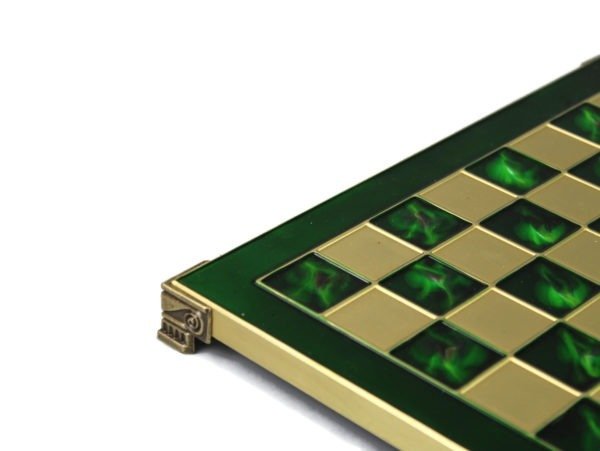 green metal chess board corner