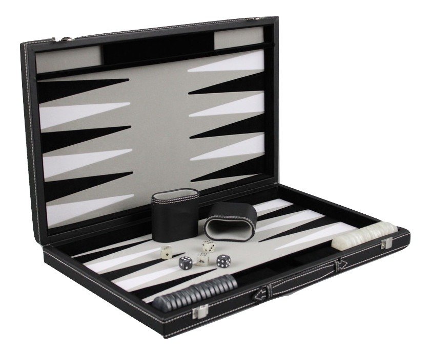 grey leather backgammon set