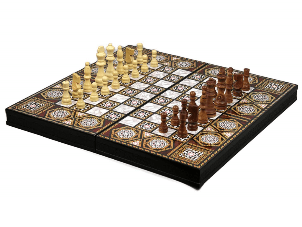 mother of pearl chess and backgammon set