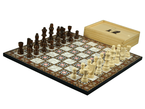 mother of pearl flat board chess set and chess box