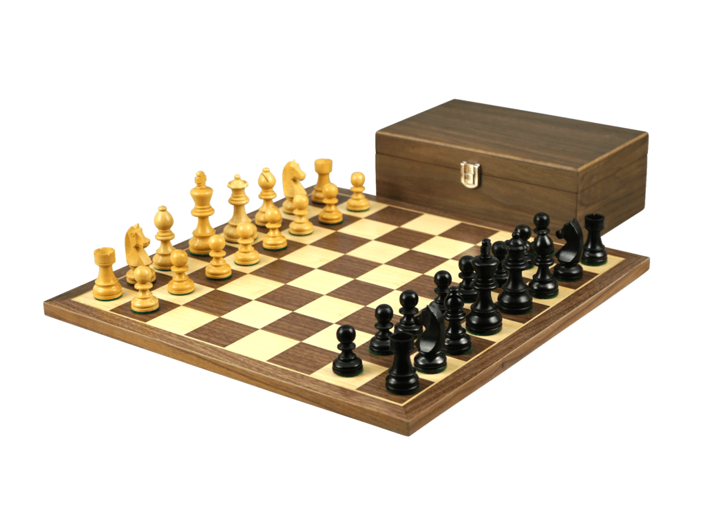Walnut Chess Set 16 Inch with Weighted Ebonised German Staunton Chess Pieces 3 Inch