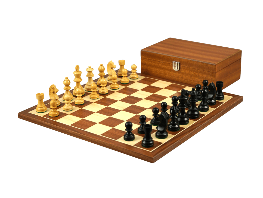 Mahogany Chess Set 16 Inch with Weighted Ebonised German Staunton Chess Pieces 3 Inch