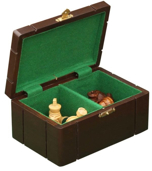 sheesham wooden chess piece storage box green velvet inside