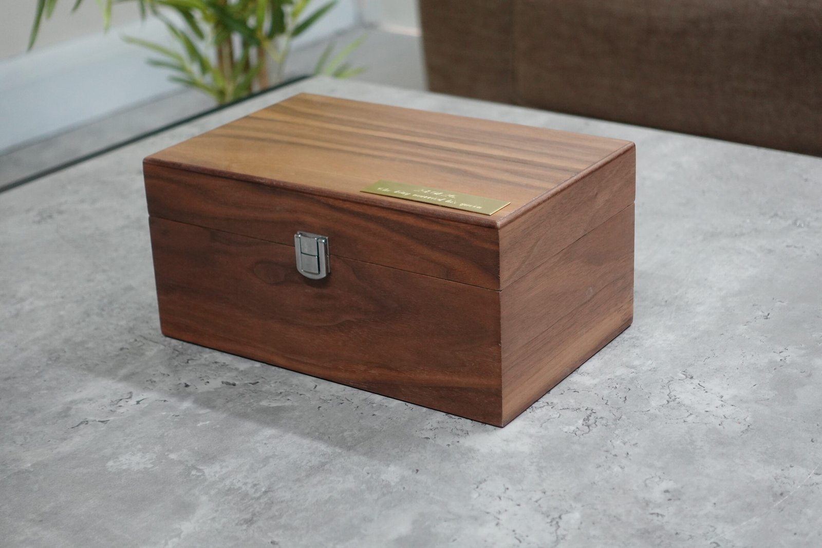 Large Walnut Chess Box Large Metal Clasp 4.25 Inch