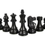 Economy Range Wooden Chess Set Mahogany Board 16″ Weighted Ebonised French Knight Pieces 3″