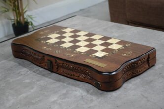Helena Carved Mother of Pearl Walnut Backgammon Set 20 Inch