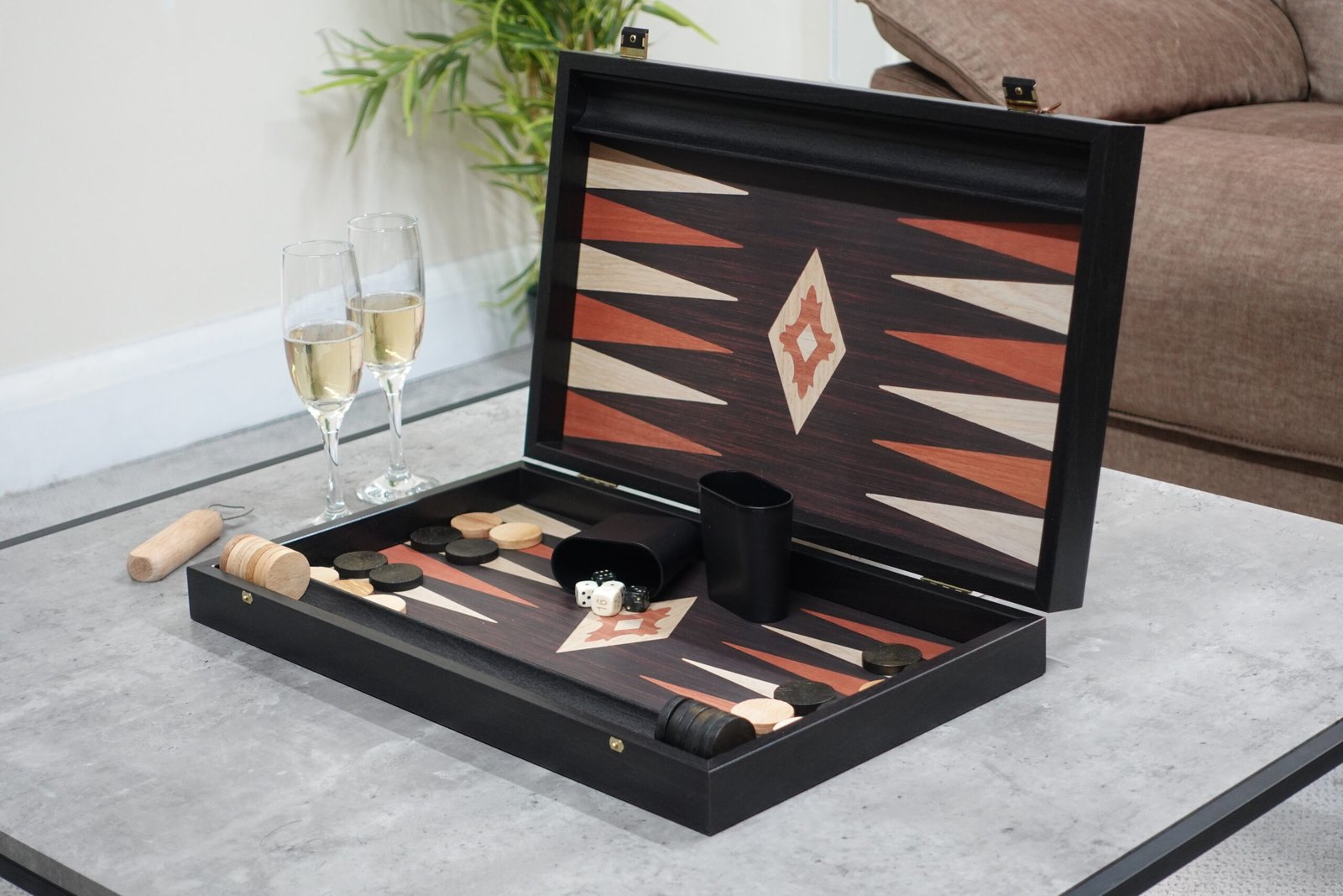 Manopoulos Wenge & Oak Backgammon Set 23 Inch with Storage Racks