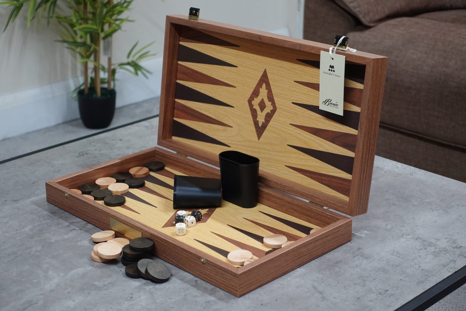 Manopoulos Oak & Walnut Backgammon Set 20 Inch