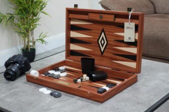 Manopoulos Inlaid Mahogany Backgammon Set 23 Inch with Storage Racks