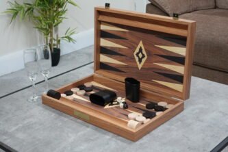 Manopoulos Walnut Backgammon Set 23 Inch with Storage Racks