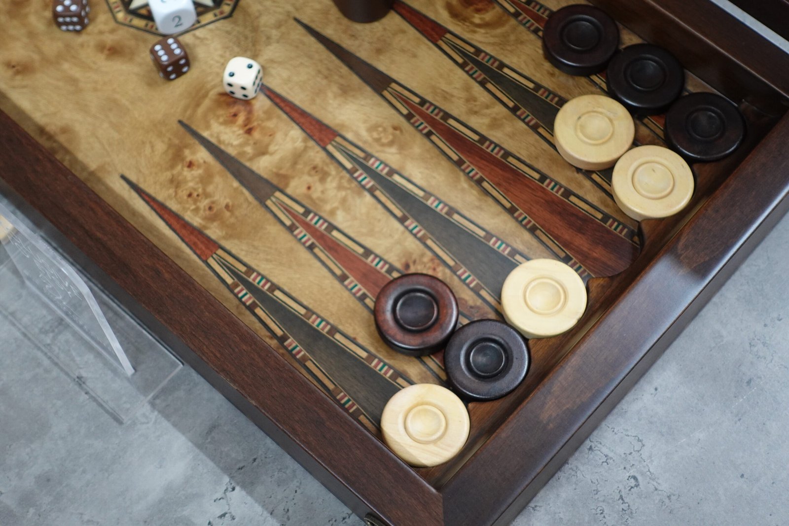 Helena Rural Bird Eye Maple Mother of Pearl Backgammon Set 20 Inch - Image 7
