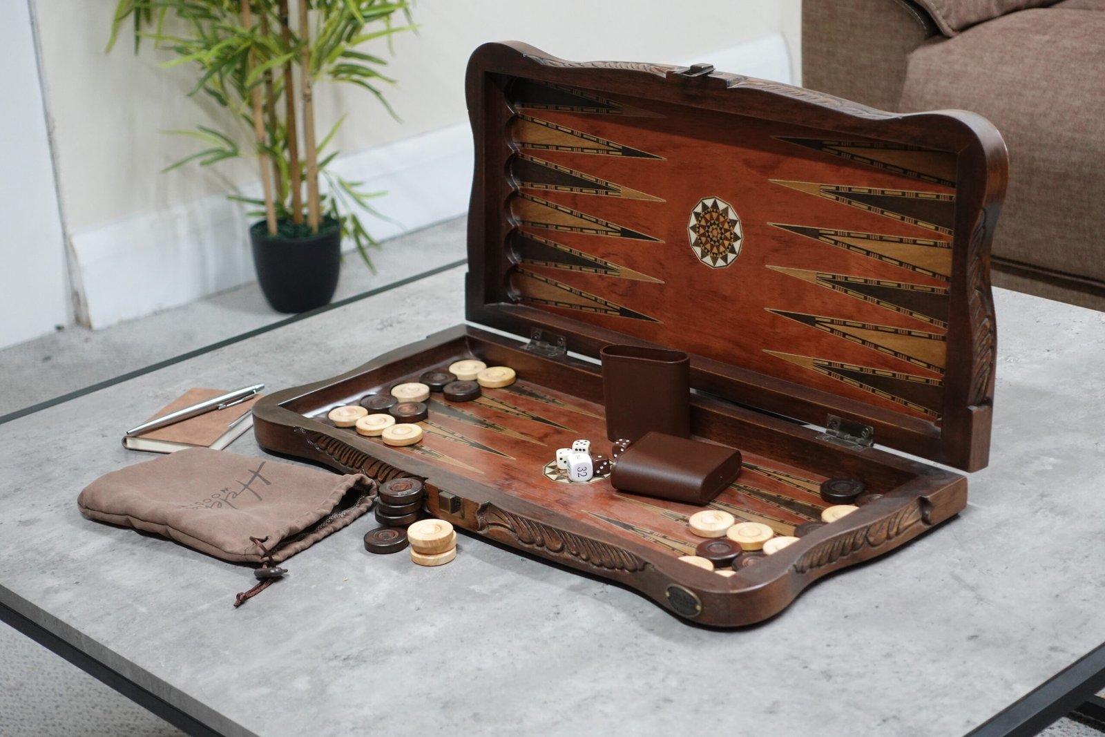 Helena Carved Mother of Pearl Rosewood Backgammon Set 20 Inch - Image 2