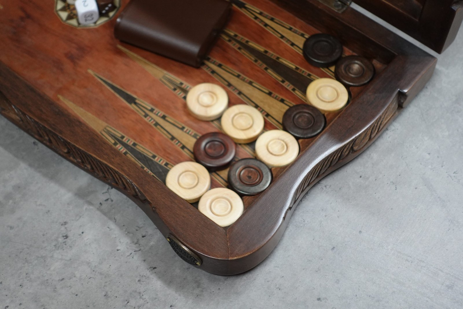 Helena Carved Mother of Pearl Rosewood Backgammon Set 20 Inch - Image 3