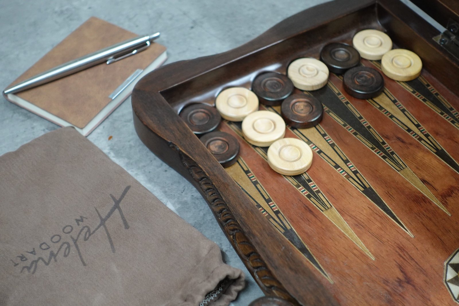 Helena Carved Mother of Pearl Rosewood Backgammon Set 20 Inch - Image 4
