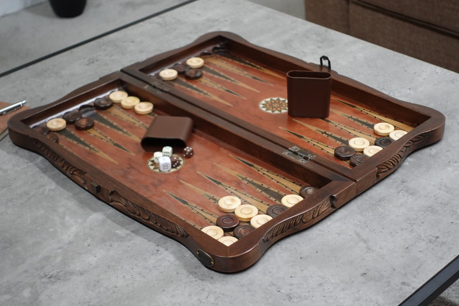 Helena Carved Mother of Pearl Rosewood Backgammon Set 20 Inch - Image 5