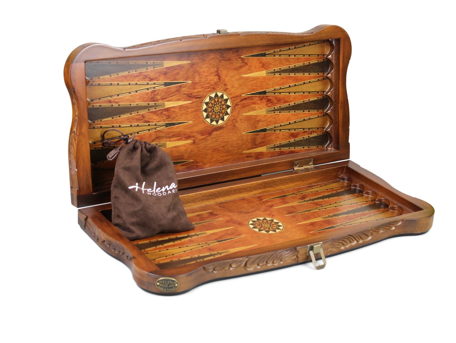 inside handmade wooden rosewood backgammon board