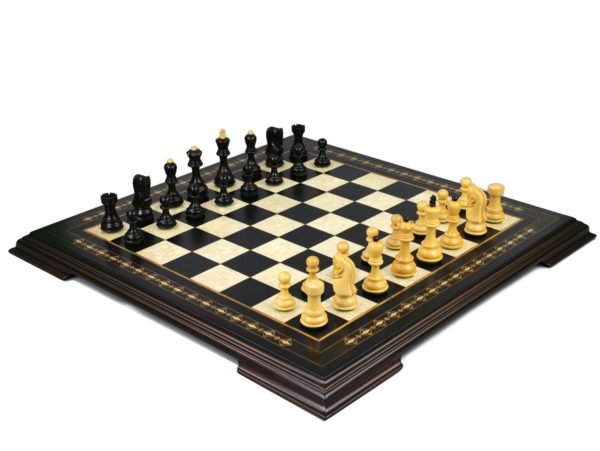 zagreb staunton ebonised chess pieces with ebony mother of pearl chess board