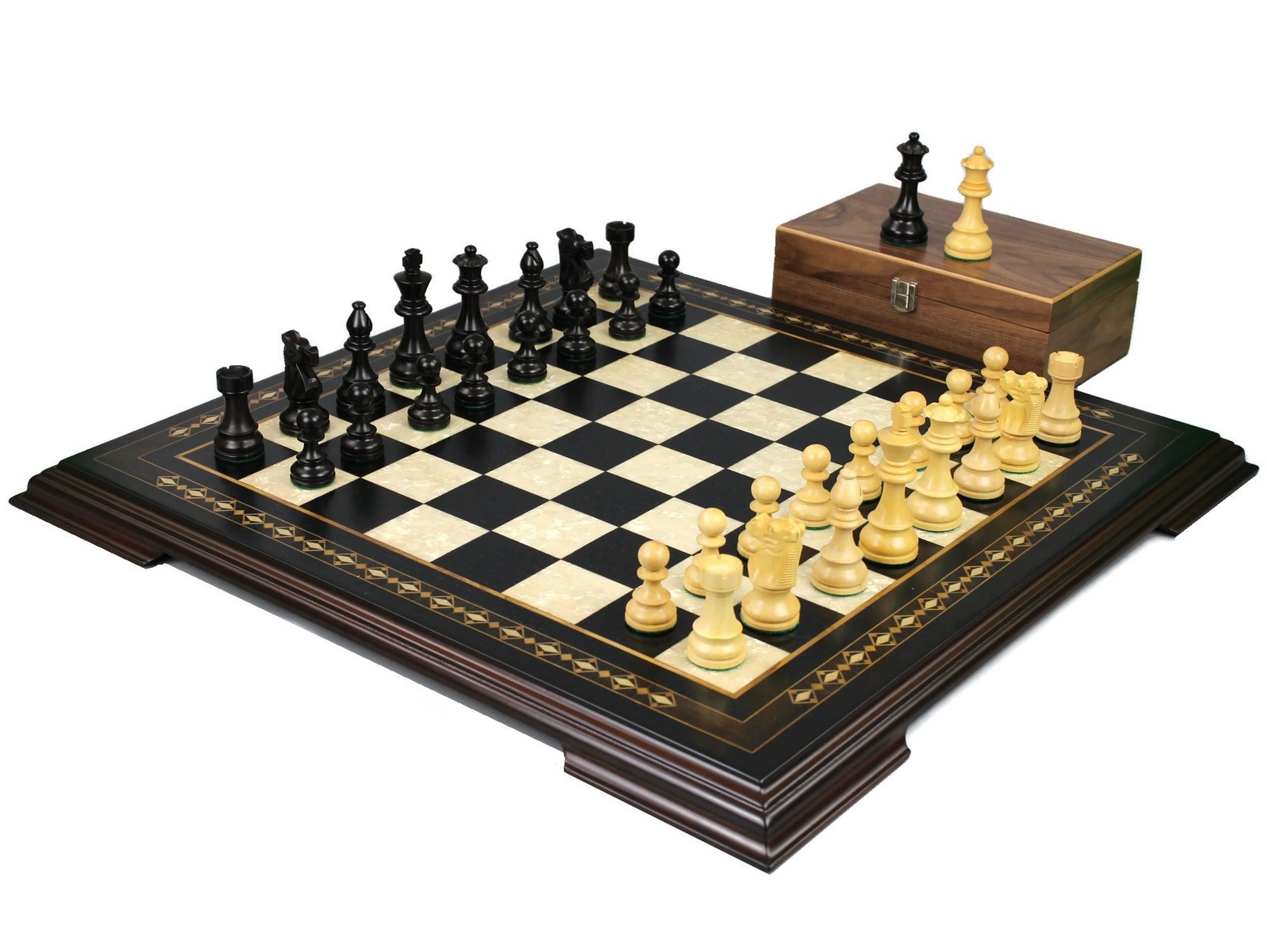 ebonywood staunton chess set with ebonised french knight chess pieces