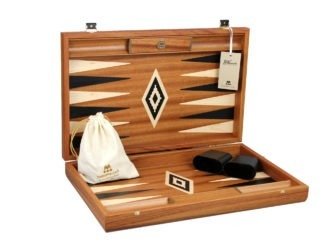 Executive Range Manopoulos Backgammon Set “Mahogany”- 23″  Storage Racks Included
