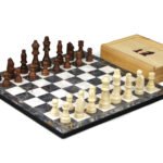 Classic Range Wooden Chess Set With Pieces and Storage Box “Grey Marble”- 14″
