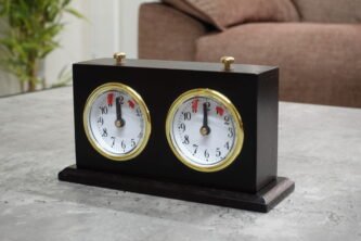 Stained Brown Turnier Analog Wood Chess Clock With Stand