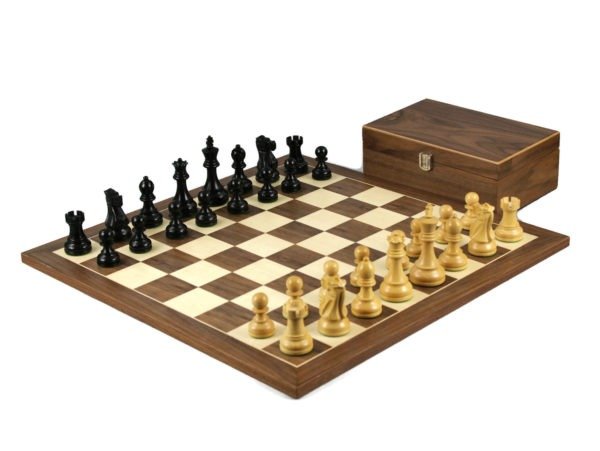 Walnut Chess Set 20 Inch With Weighted Ebonised Staunton Reykjavik Chess Pieces 3.75 Inch