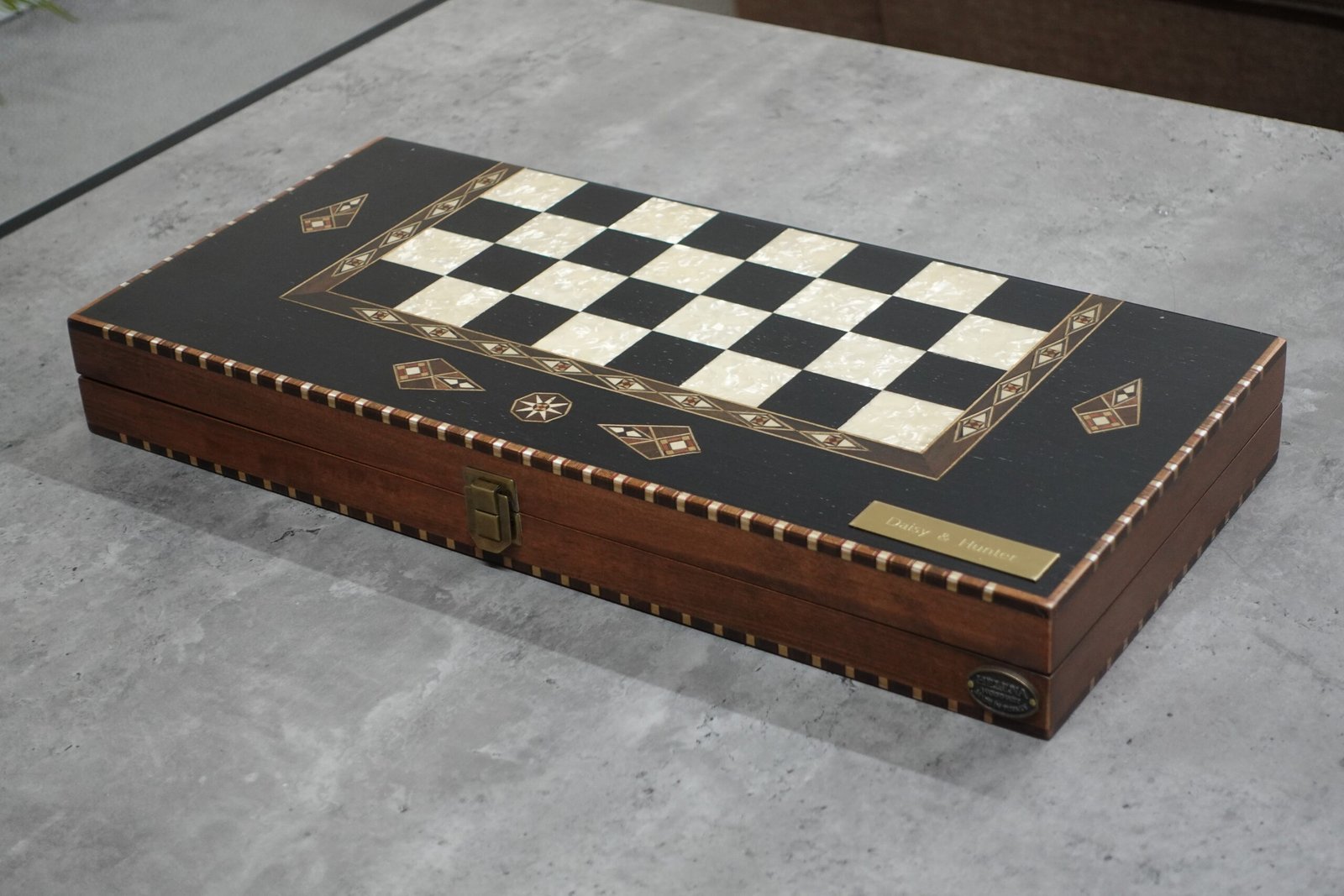 Helena Rural Ebony Mother of Pearl Backgammon Set 20 Inch
