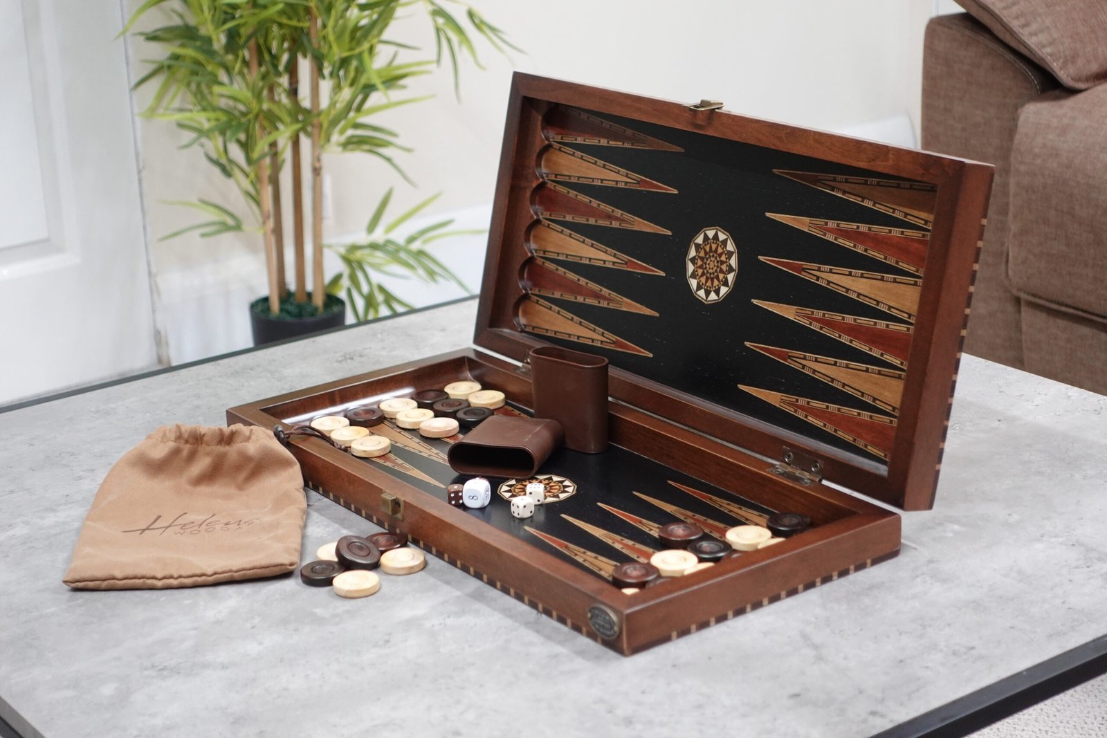 Helena Rural Ebony Mother of Pearl Backgammon Set 20 Inch - Image 4
