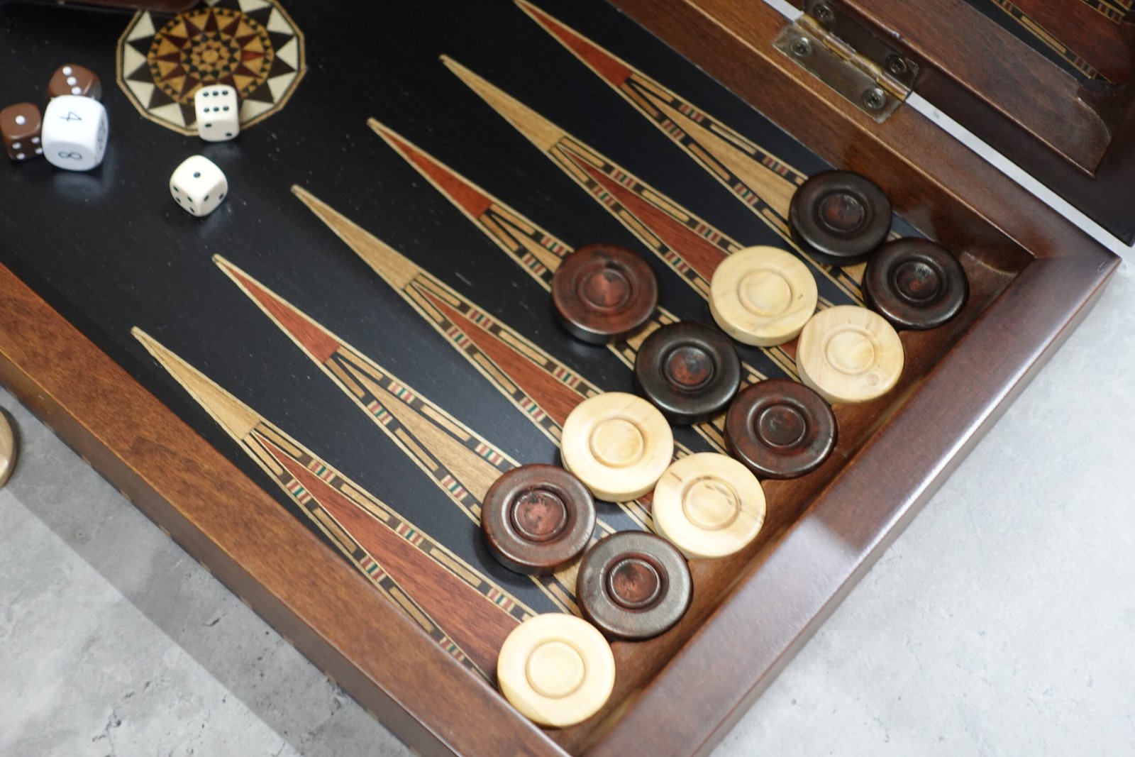 Helena Rural Ebony Mother of Pearl Backgammon Set 20 Inch - Image 6