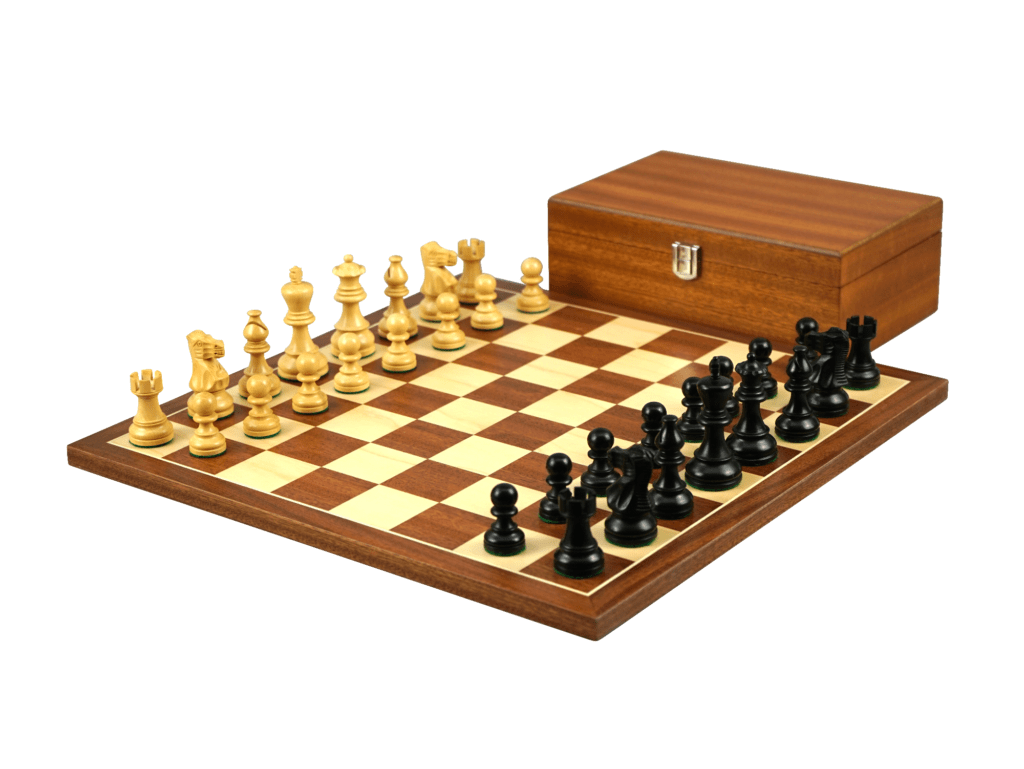 Mahogany Chess Set 16 Inch With Flat Chess Board and Weighted Ebony Classic Staunton Chess Pieces 3 Inch