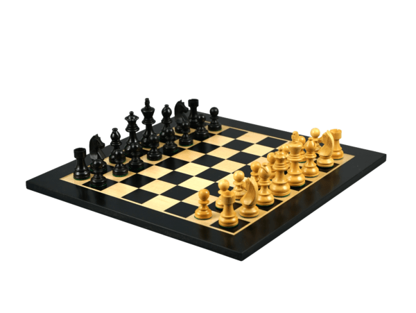 german staunton ebonised chess pieces on black chess board