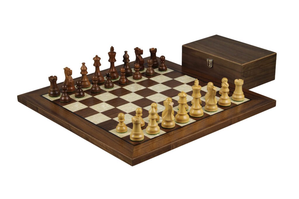 Walnut Chess Set 20 Inch With Helena Mother of Pearl Flat Chess Board and Weighted Sheesham Atlantic Classic Staunton Chess Pieces 3.75 Inch