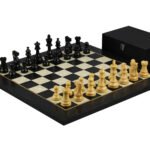 Staunton Range Helena Mother of Pearl Flat Board Chess Set Ebonywood 20″ Weighted Ebonised Atlantic Classic Staunton Chess Pieces 3.75″