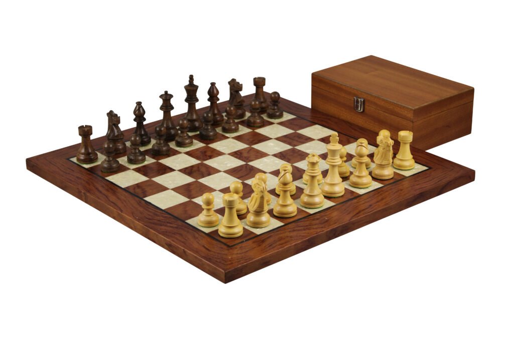 Rosewood Chess Set 20 Inch With Helena Mother of Pearl Flat Chess Board and Weighted Sheesham French Knight Staunton Chess Pieces 3.75 Inch