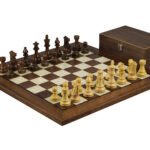 Staunton Range Helena Mother of Pearl Flat Board Chess Set Walnut 20″ Weighted Sheesham French Knight Staunton Chess Pieces 3.75″