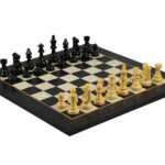 Staunton Range Helena Mother of Pearl Flat Board Chess Set Ebonywood 20″ Weighted Ebonised French Knight Staunton Chess Pieces 3.75″
