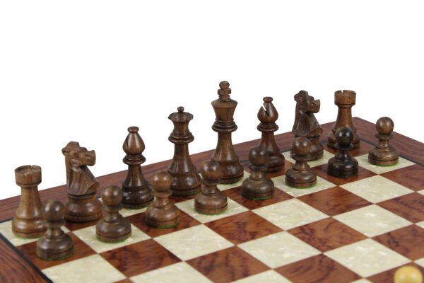 sheesham staunton chess pieces on rosewood mother of pearl chess board