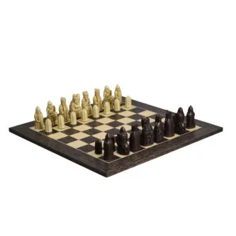 Isle of Lewis II Ivory & Brown Resin Chess Pieces 3.5″ With Tiger Ebony Chess Board 20″